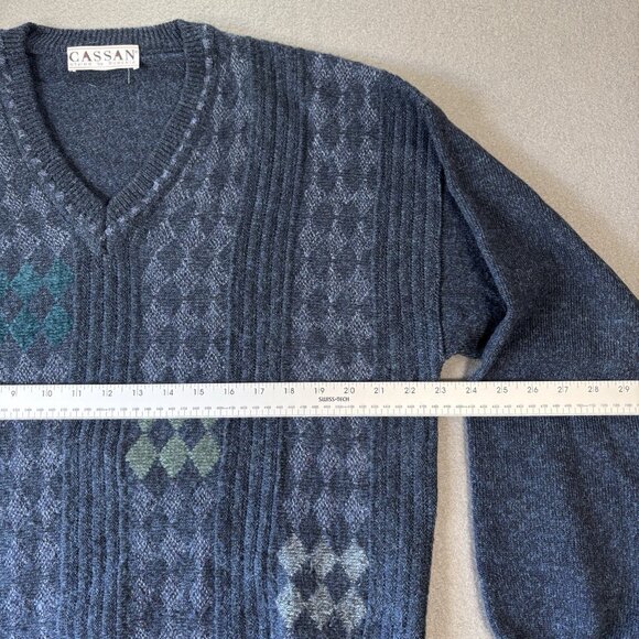 VTG Cassan Bueckle Sweater Mens L Blue Argyle Diamond Knit Pullover Grandpa 90s - Picture 7 of 15